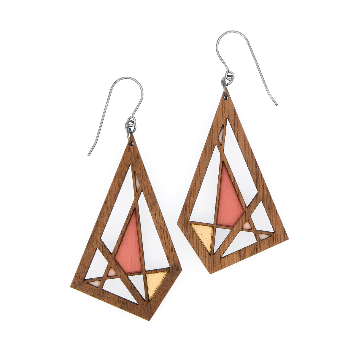 Modern Wood popular Triangle and Hematite Earrings